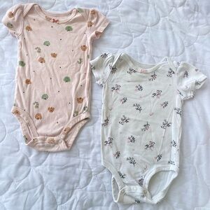 Carter's Peach and White Floral Short-Sleeve One-Piece Bodysuits
